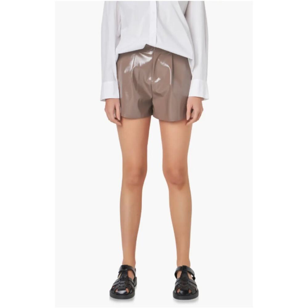 NWT GREY LAB Emilia Patent Shiny Faux Leather Shorts Mocha Medium M